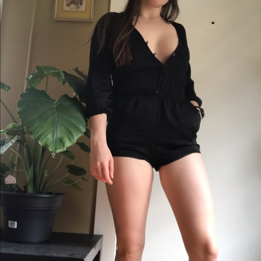 Black Button Front Romper